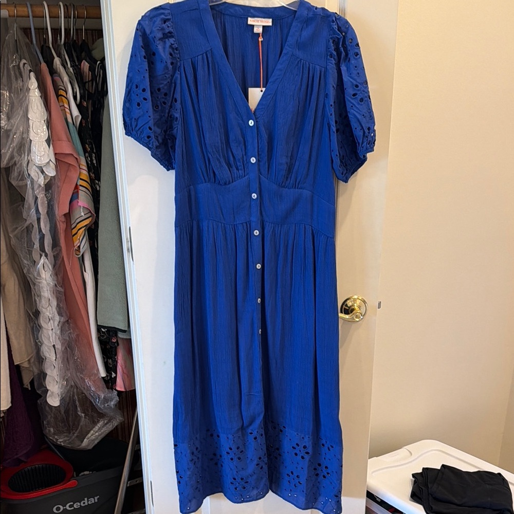 Royal Blue Button-Front Midi Dress - Knox Rose